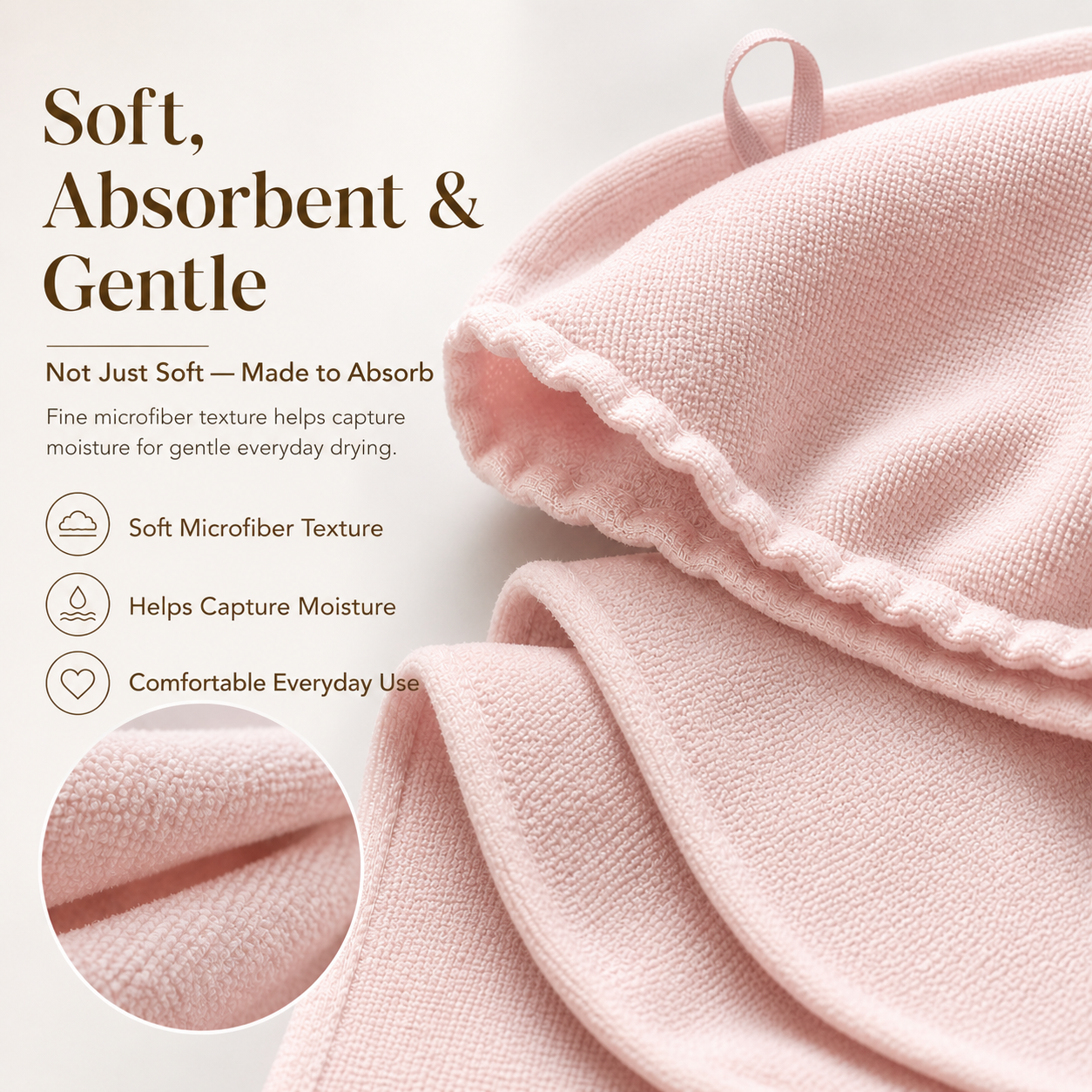 Blush Mauve Luma microfiber hair towel wrap soft absorbent texture close-up