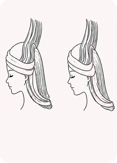 Damp hair being placed into the inner absorbent layers section by section